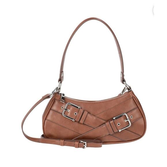 No Boundaries Shoulder Bag Purse Women Cognac Brown Double Buckles - Picture 1 of 4